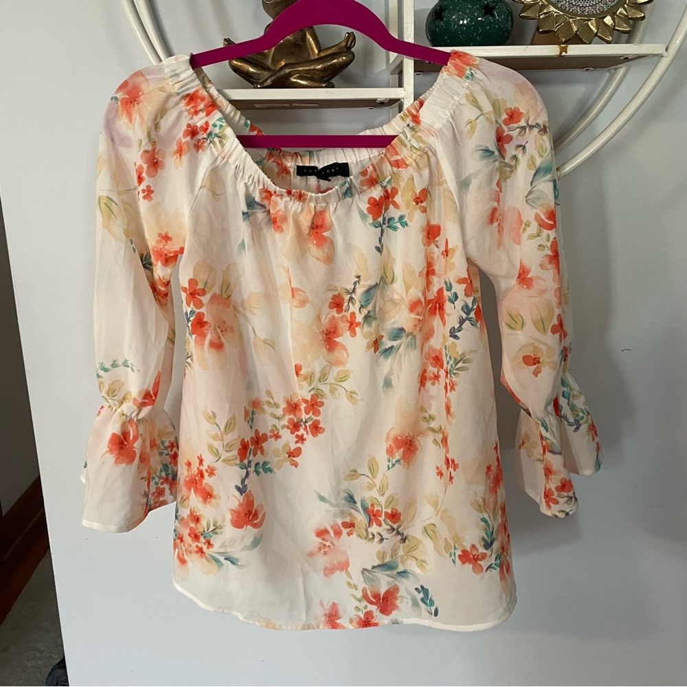 Sanctuary Women's Small S Floral Off Shoulder Blouse Shirt Easter Spring